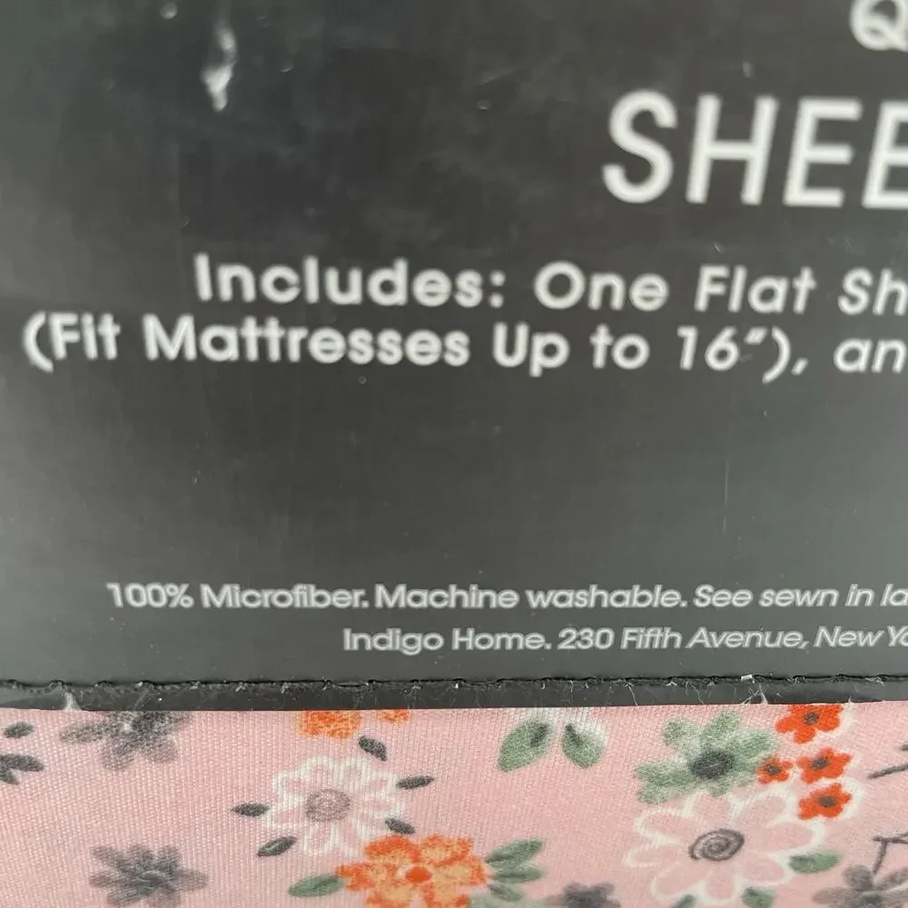 Cynthia Rowley Queen Size Pink Halloween Sheet Set With Flowers Skulls And Webs